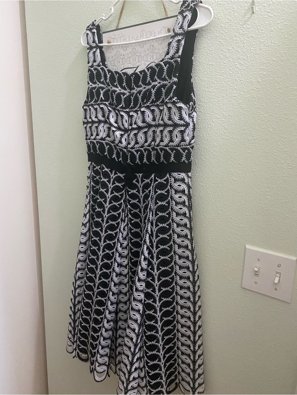 Alex Marie Black and White Embroidered Fit & Flare Midi Dress